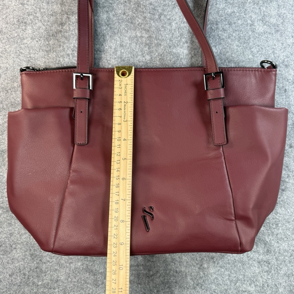 Simply Vera Vera Wang Purse Double Strap Zip Close Shoulder Bag Maroon Tote - Picture 14 of 15